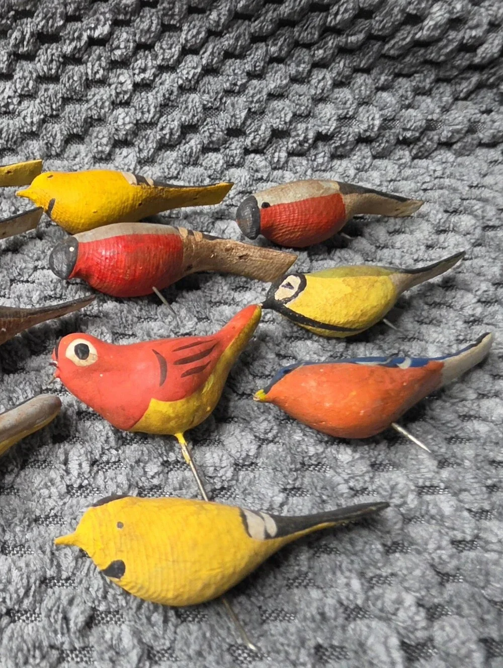 Vintage 14 Hand-Painted Yellow and Red Decorative Wooden Bird With Pin